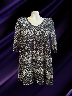 Banana Lemon Printed Swing Tunic Top | Women's Blouse | Black & Ivory